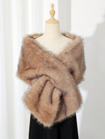 1pc Faux Fur Bridal Shawl With Collar, Autumn/Winter Cape For Wedding Dress, Scarf
