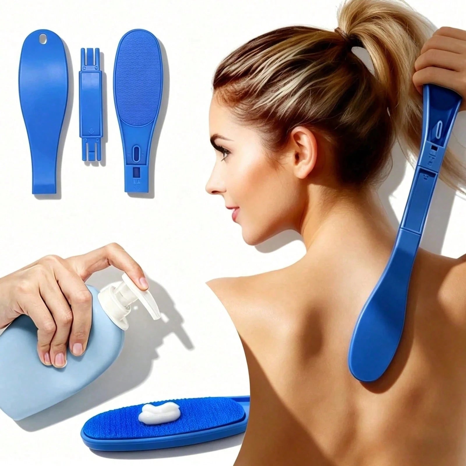 1pc Foldable Back Massager And Lotion Applicator, Foot And Back Lotion Applicator, Suitable For Men And Women, Apply Skincare Cream, Moisturizer, Sunscreen, Home Bathroom Decor, Beach Sunscreen Applic