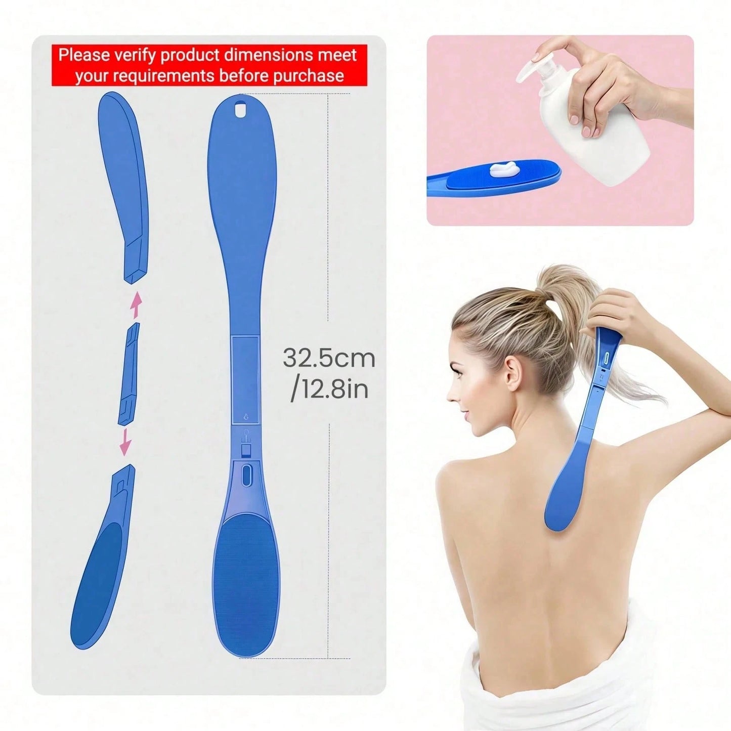1pc Foldable Back Massager And Lotion Applicator, Foot And Back Lotion Applicator, Suitable For Men And Women, Apply Skincare Cream, Moisturizer, Sunscreen, Home Bathroom Decor, Beach Sunscreen Applic