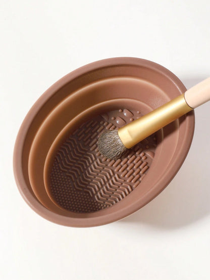 1pc Foldable Silicone Makeup Brush Cleaning Bowl- Etercycle Portable Cleaning Tool For Makeup Brushes, Puffs And Sponges