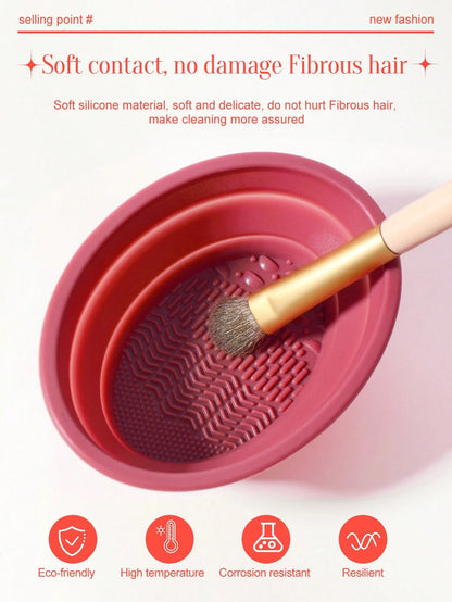 1pc Foldable Silicone Makeup Brush Cleaning Bowl- Etercycle Portable Cleaning Tool For Makeup Brushes, Puffs And Sponges