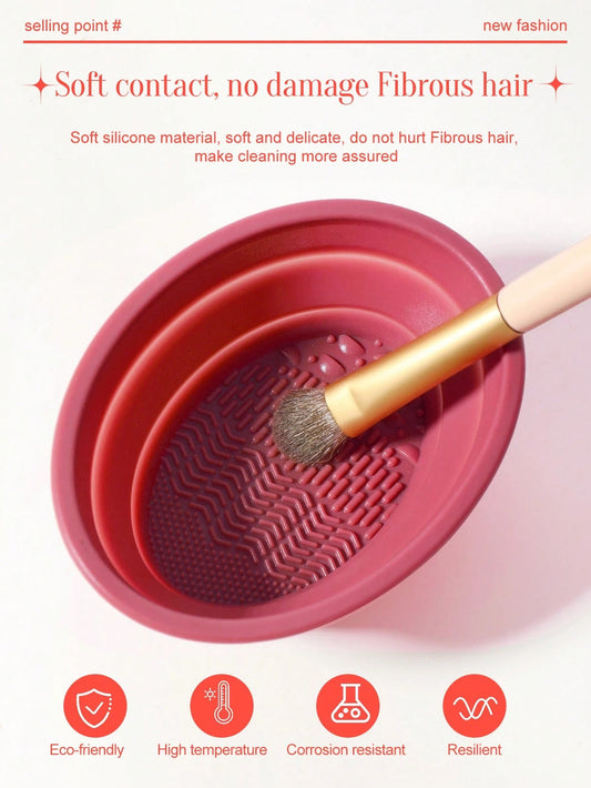 1pc Foldable Silicone Makeup Brush Cleaning Bowl- Etercycle Portable Cleaning Tool For Makeup Brushes, Puffs And Sponges