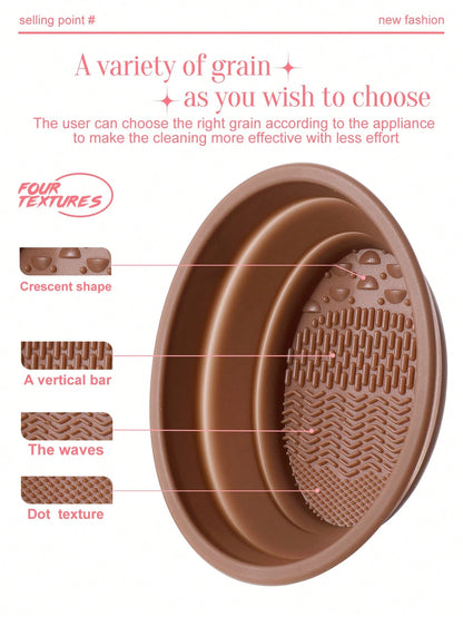 1pc Foldable Silicone Makeup Brush Cleaning Bowl- Etercycle Portable Cleaning Tool For Makeup Brushes, Puffs And Sponges