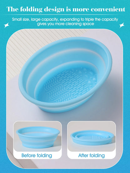 1pc Foldable Silicone Makeup Brush Cleaning Bowl- Etercycle Portable Cleaning Tool For Makeup Brushes, Puffs And Sponges