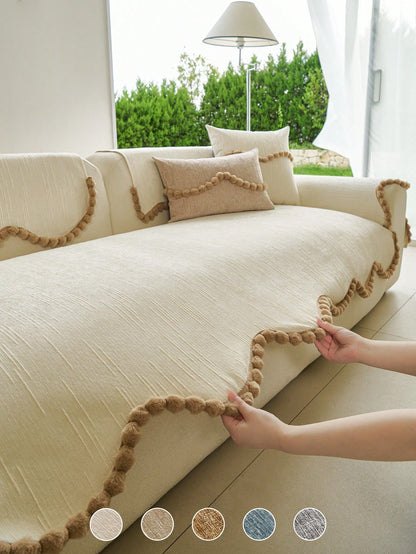 1PC French Countryside Style Irregular-Edge Sofa Cushion Cover – Chenille Four-Season Universal Non-Slip Seat Pad, New Style Machine Washable Sofa Throw Cover Protector