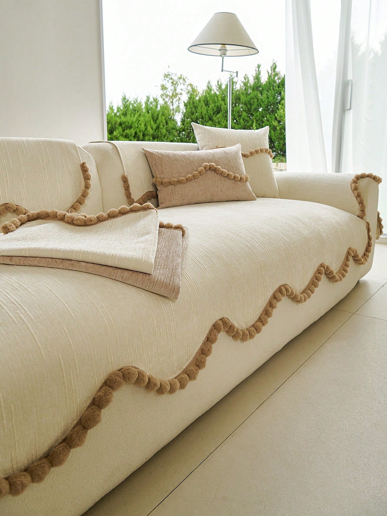 1PC French Countryside Style Irregular-Edge Sofa Cushion Cover – Chenille Four-Season Universal Non-Slip Seat Pad, New Style Machine Washable Sofa Throw Cover Protector