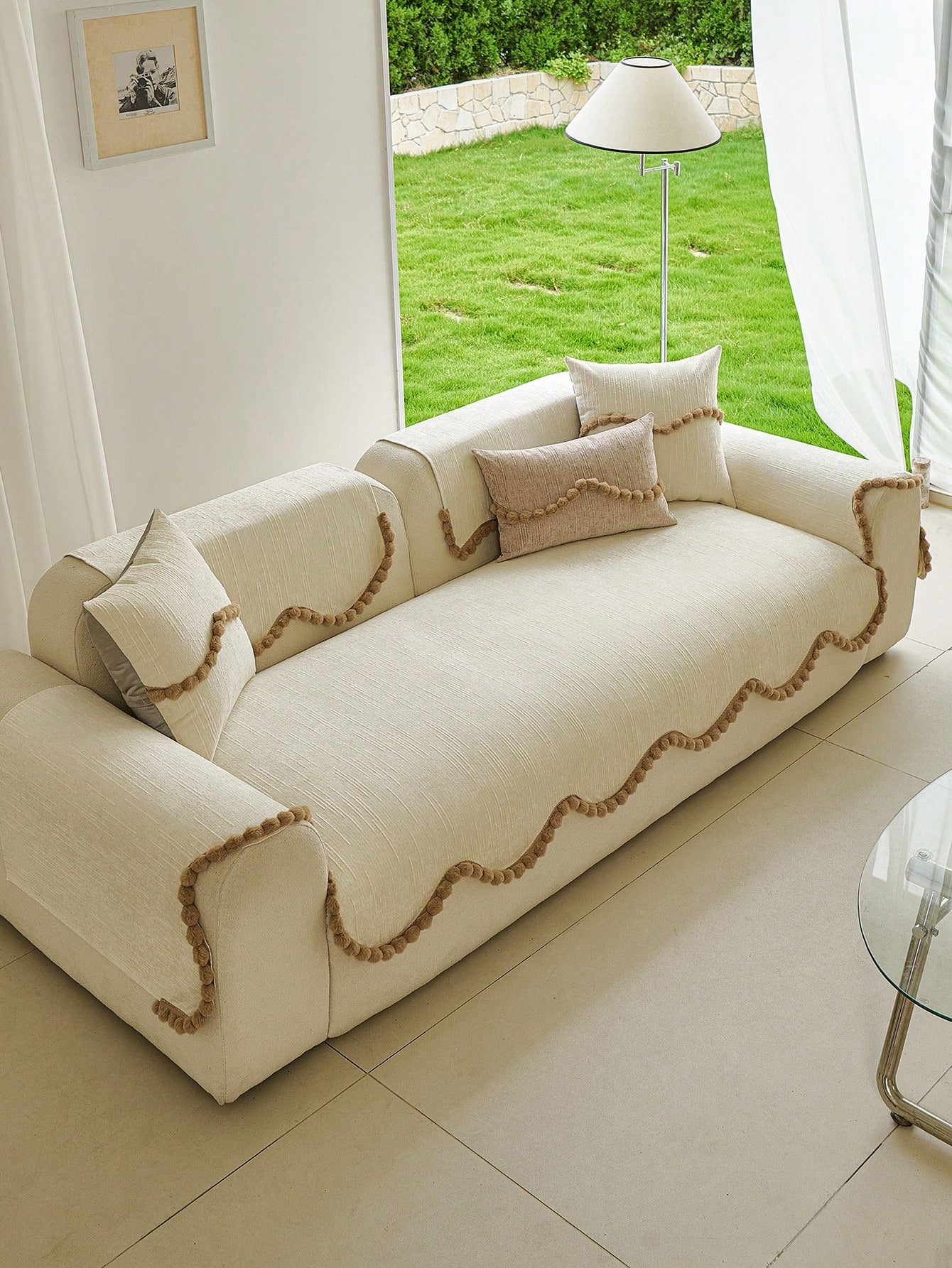 1PC French Countryside Style Irregular-Edge Sofa Cushion Cover – Chenille Four-Season Universal Non-Slip Seat Pad, New Style Machine Washable Sofa Throw Cover Protector