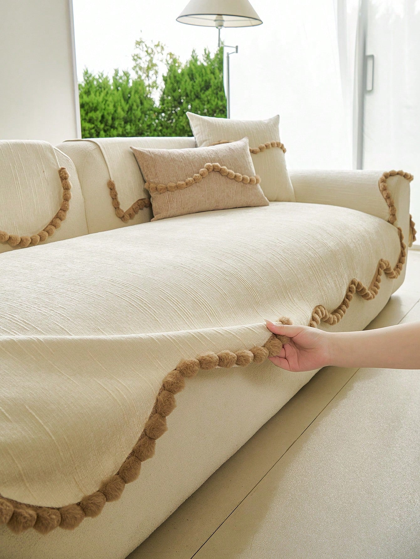 1PC French Countryside Style Irregular-Edge Sofa Cushion Cover – Chenille Four-Season Universal Non-Slip Seat Pad, New Style Machine Washable Sofa Throw Cover Protector