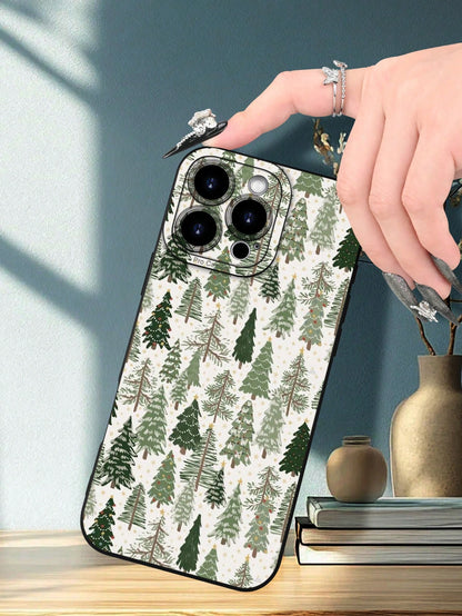 1pc Fresh Pine Forest Pattern Phone Case With Raised Camera Edge And Edge Protection TPU Cover, Compatible With IPhone 16/15/14/13/12/11 Pro Max, Galaxy S25/S24/S23/S21 And A54/A53/A52/A34/A15 Series