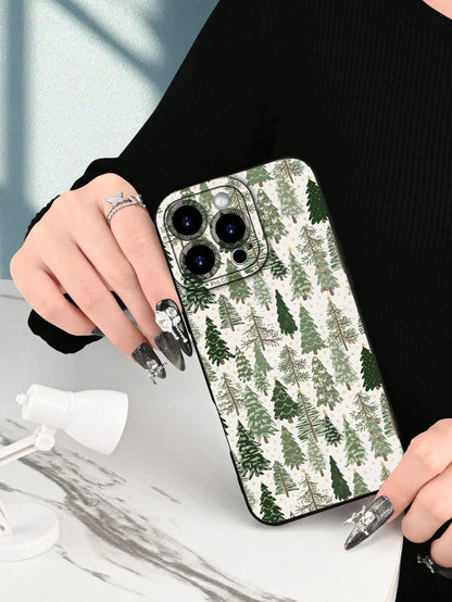 1pc Fresh Pine Forest Pattern Phone Case With Raised Camera Edge And Edge Protection TPU Cover, Compatible With IPhone 16/15/14/13/12/11 Pro Max, Galaxy S25/S24/S23/S21 And A54/A53/A52/A34/A15 Series