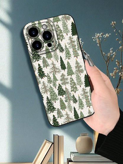 1pc Fresh Pine Forest Pattern Phone Case With Raised Camera Edge And Edge Protection TPU Cover, Compatible With IPhone 16/15/14/13/12/11 Pro Max, Galaxy S25/S24/S23/S21 And A54/A53/A52/A34/A15 Series