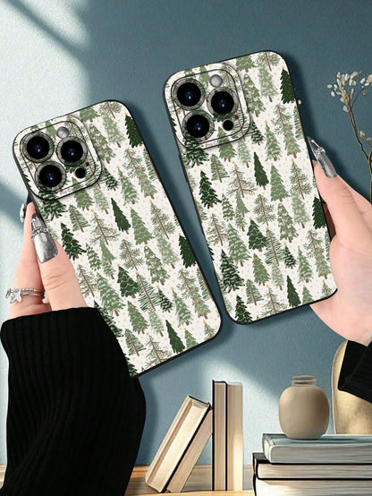 1pc Fresh Pine Forest Pattern Phone Case With Raised Camera Edge And Edge Protection TPU Cover, Compatible With IPhone 16/15/14/13/12/11 Pro Max, Galaxy S25/S24/S23/S21 And A54/A53/A52/A34/A15 Series