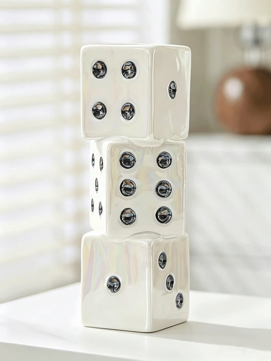 1pc Fun "Three Dice Stacked" Shaped Vase, White Base With Black Polka Dot Design. This Design Is Modern And Minimalist, Combining Decorative And Practical Functions, Suitable For Inserting Dried Flowe