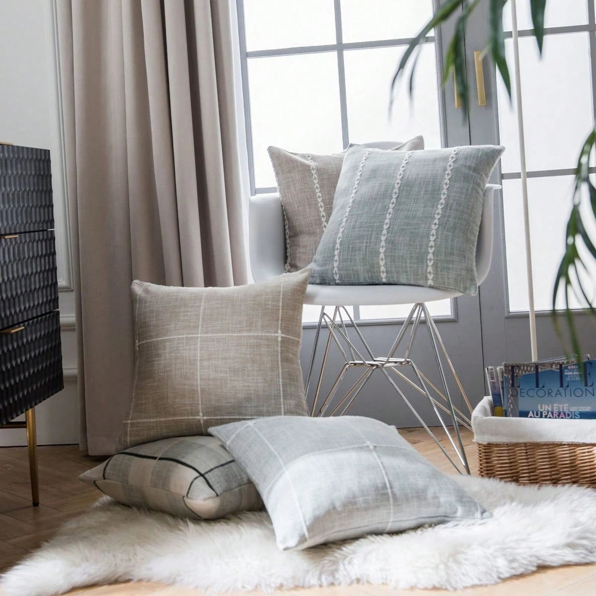 1pc Geometric Modern Line And Plaid Style Throw Pillow Cover, Fits Living Room Sofa, Bedroom Bed, Bay Window, Farmhouse, Hidden Zipper Closure Easy To Remove And Wash, Machine Washable, Multiple Patte