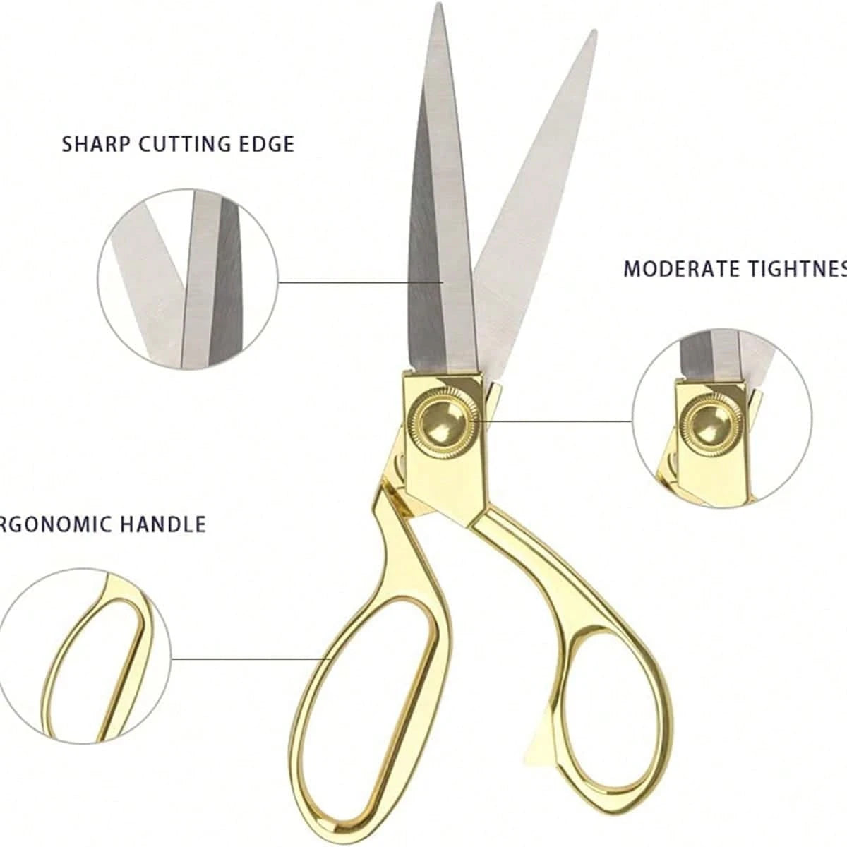 1pc Gold Fabric Scissors, Stainless Steel Sharp Tailor Shears, Clothing Scissors, Professional Heavy Duty Sewing Tailoring Scissors