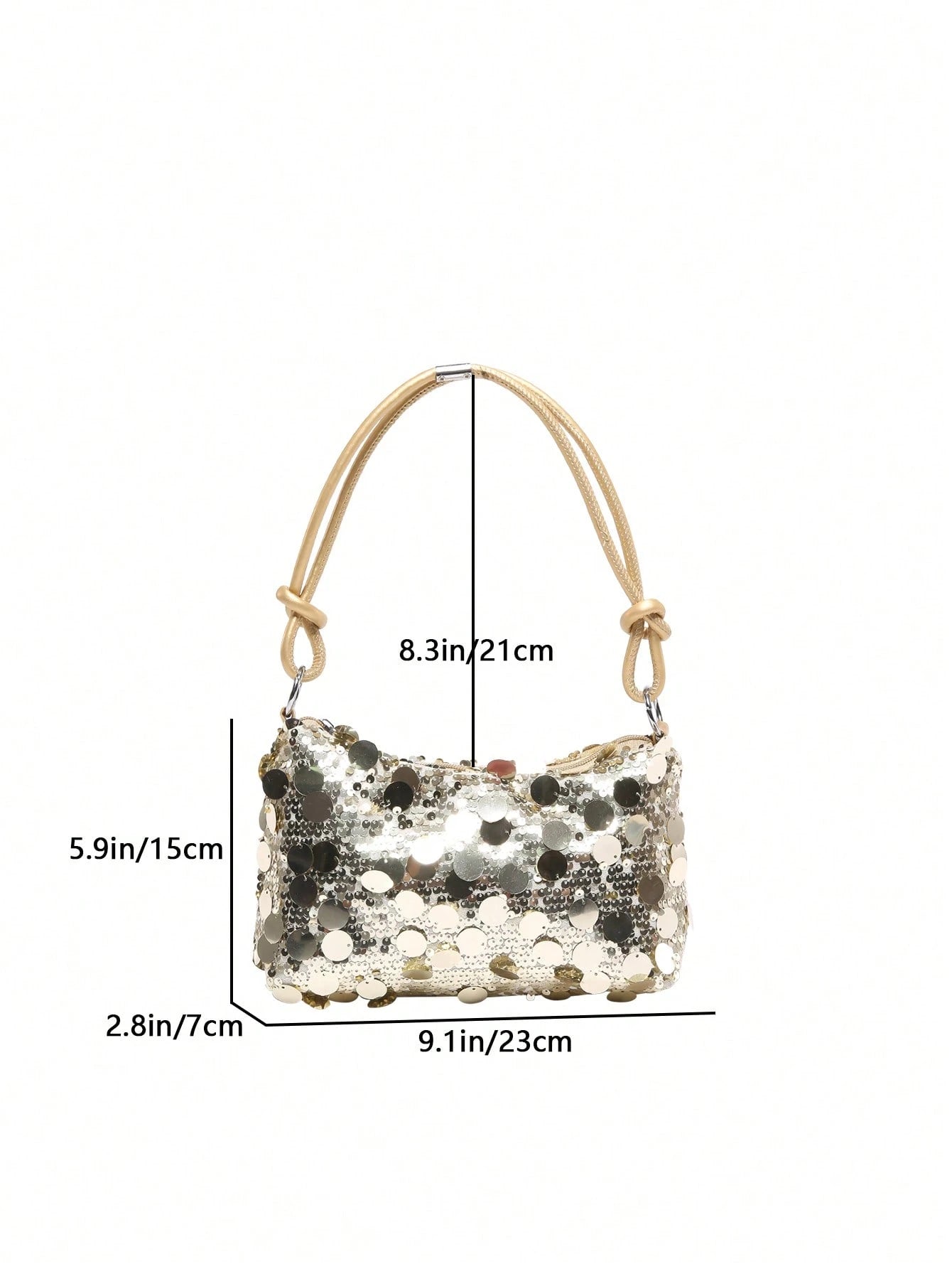 1pc Gold-Tone Glittery Crescent Moon Shape PVC Shoulder Bag For Women, Gold Bag