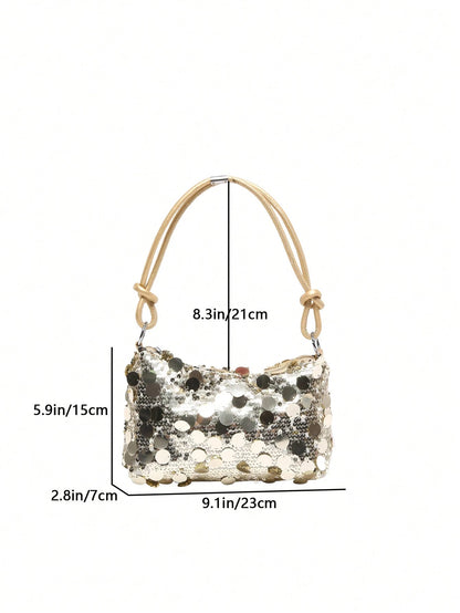 1pc Gold-Tone Glittery Crescent Moon Shape PVC Shoulder Bag For Women, Gold Bag