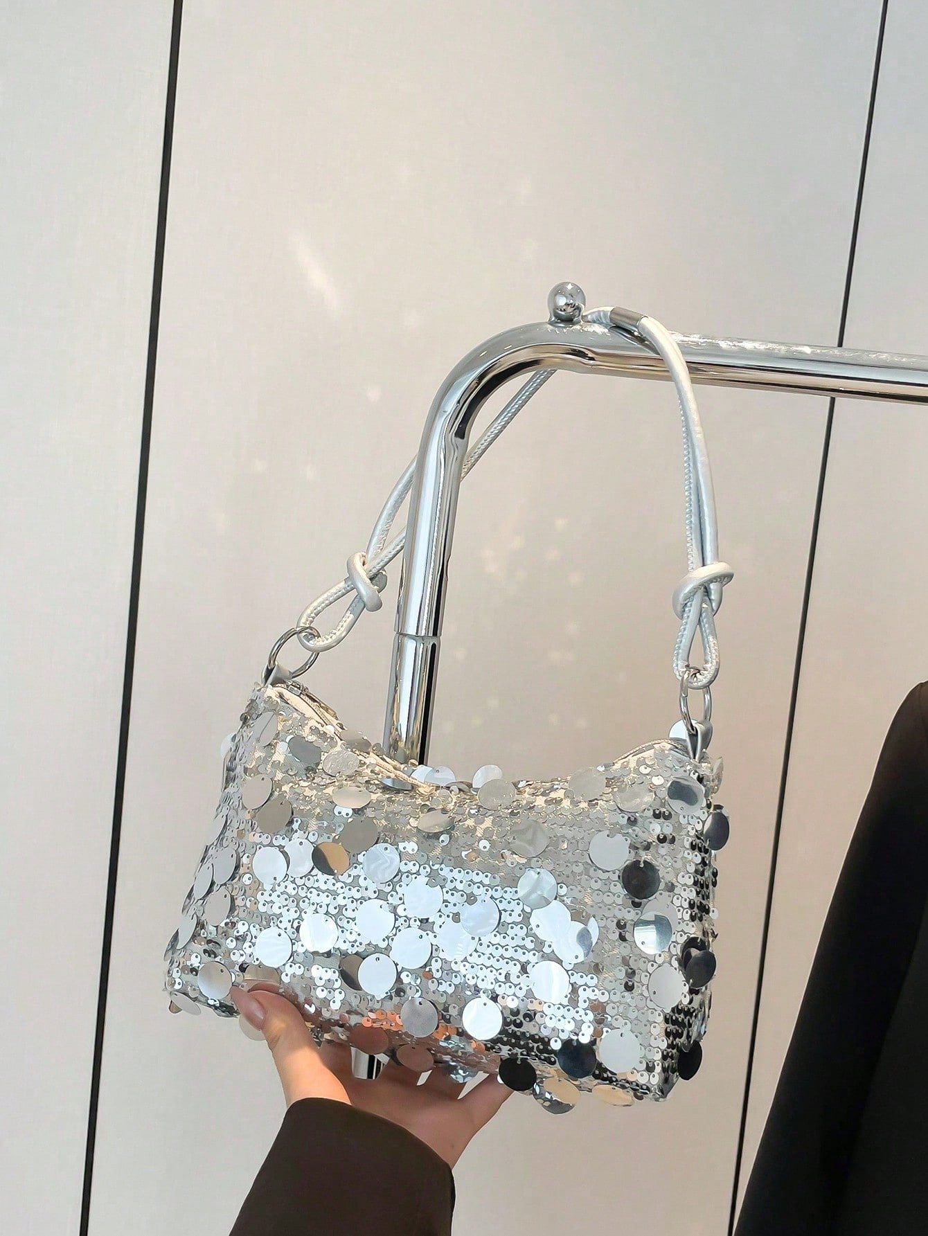 1pc Gold-Tone Glittery Crescent Moon Shape PVC Shoulder Bag For Women, Gold Bag