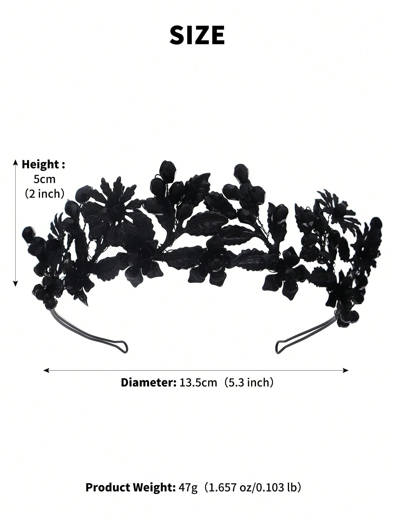 1pc Gothic Black Crystal Floral Tiara Crown Halloween Costume Headband Dark Fairy Bridal Hair Accessories For Women