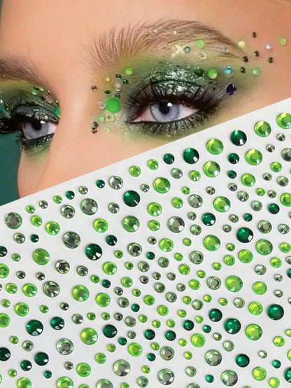 1pc Green Ombre Diamond Face Sticker, Music Festival Makeup, Stage Makeup, Face Decor Rhinestone Sticker, Waterproof Self-Adhesive Elf Makeup Tear Rhinestone Sticker, Creative Makeup Decor Sticker,Con