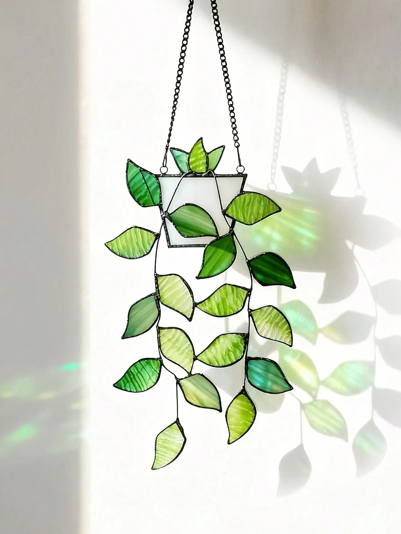 1pc Green Plant Window Suncatcher, Stained Window Hanging, Handcrafted Faux Plant Stained Glass Panel Sun Catcher For Plant Lovers, Unique Home Indoor&Outdoor Decor