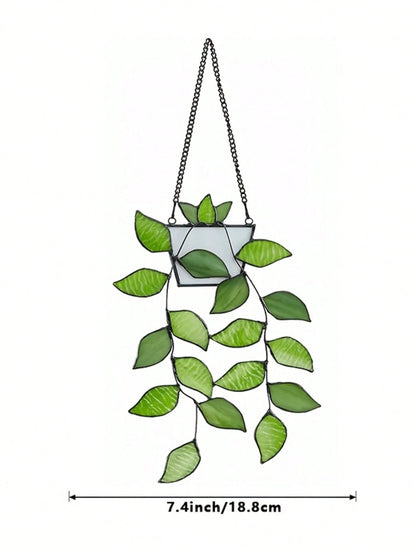 1pc Green Plant Window Suncatcher, Stained Window Hanging, Handcrafted Faux Plant Stained Glass Panel Sun Catcher For Plant Lovers, Unique Home Indoor&Outdoor Decor