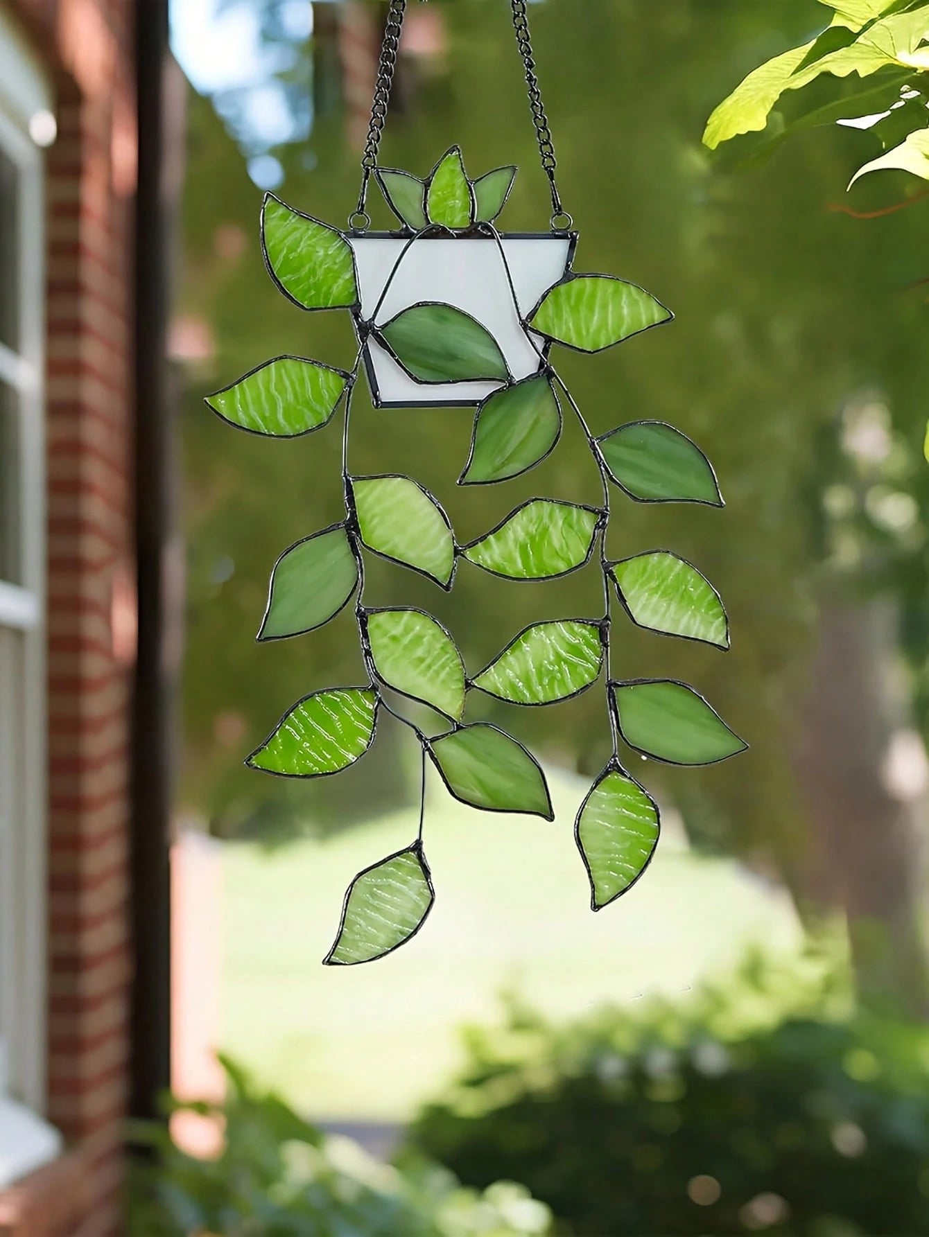 1pc Green Plant Window Suncatcher, Stained Window Hanging, Handcrafted Faux Plant Stained Glass Panel Sun Catcher For Plant Lovers, Unique Home Indoor&Outdoor Decor