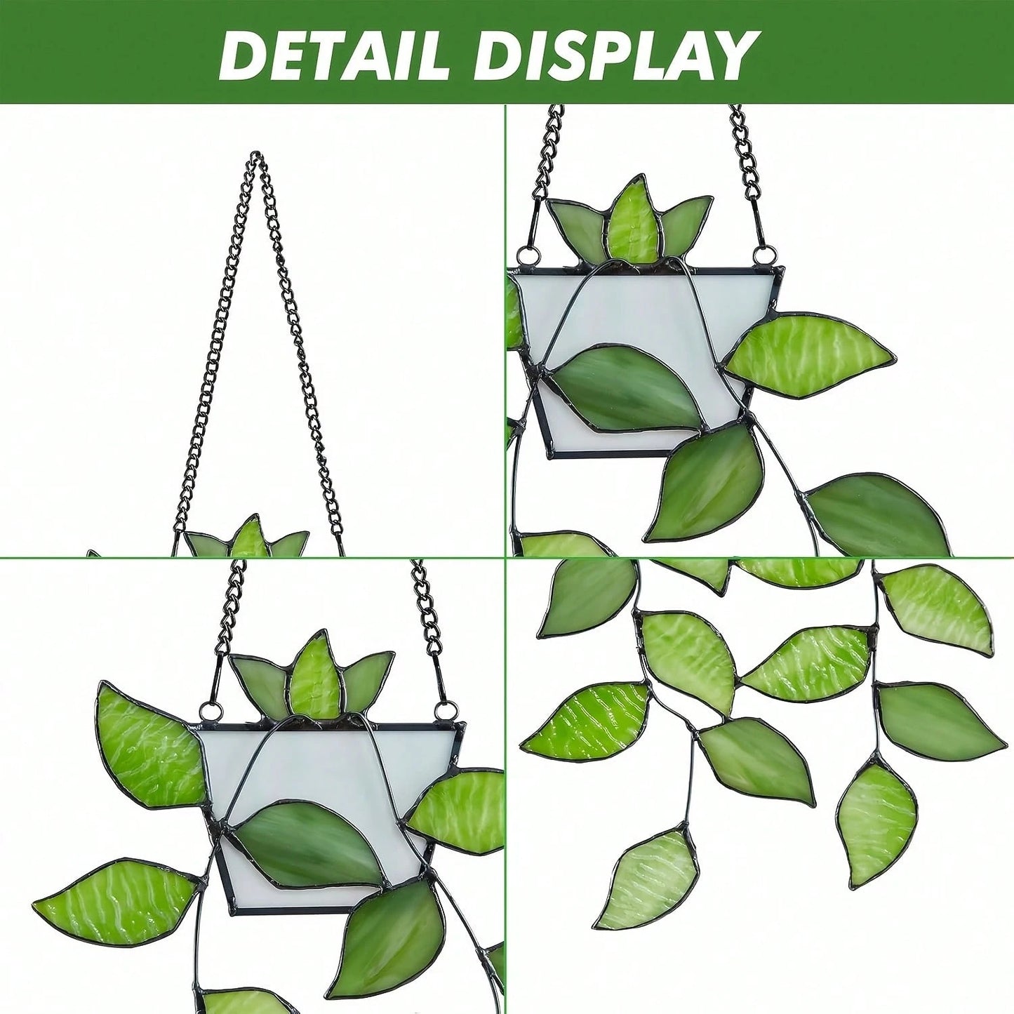 1pc Green Plant Window Suncatcher, Stained Window Hanging, Handcrafted Faux Plant Stained Glass Panel Sun Catcher For Plant Lovers, Unique Home Indoor&Outdoor Decor