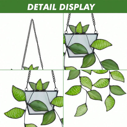 1pc Green Plant Window Suncatcher, Stained Window Hanging, Handcrafted Faux Plant Stained Glass Panel Sun Catcher For Plant Lovers, Unique Home Indoor&Outdoor Decor