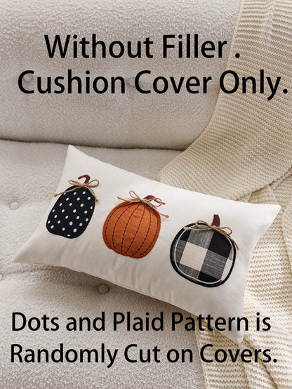 1pc Halloween Plaid Pumpkin Embroidered Pillowcase, Suitable For Indoor Decor, Halloween Decoration, All-Season Pillowcase, Without Insert