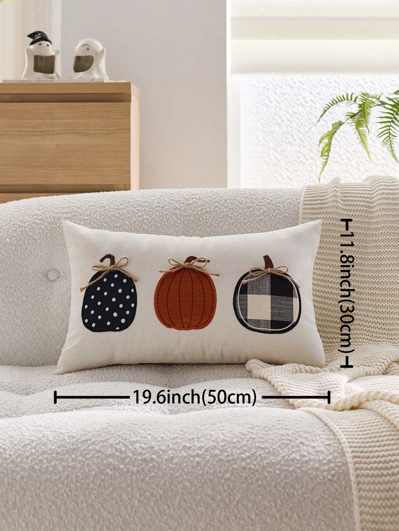 1pc Halloween Plaid Pumpkin Embroidered Pillowcase, Suitable For Indoor Decor, Halloween Decoration, All-Season Pillowcase, Without Insert