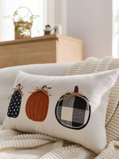 1pc Halloween Plaid Pumpkin Embroidered Pillowcase, Suitable For Indoor Decor, Halloween Decoration, All-Season Pillowcase, Without Insert