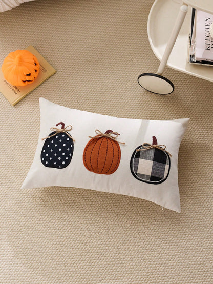 1pc Halloween Plaid Pumpkin Embroidered Pillowcase, Suitable For Indoor Decor, Halloween Decoration, All-Season Pillowcase, Without Insert