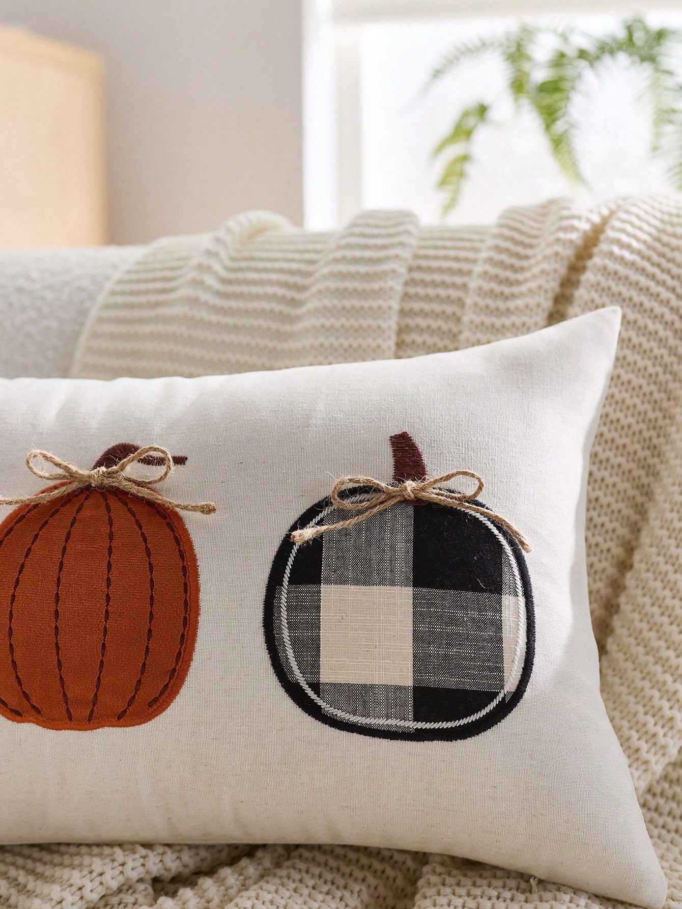 1pc Halloween Plaid Pumpkin Embroidered Pillowcase, Suitable For Indoor Decor, Halloween Decoration, All-Season Pillowcase, Without Insert