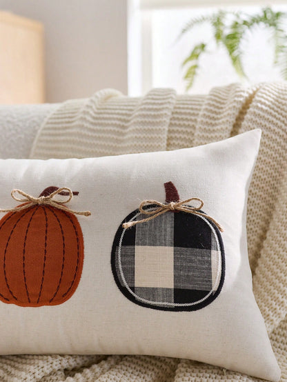 1pc Halloween Plaid Pumpkin Embroidered Pillowcase, Suitable For Indoor Decor, Halloween Decoration, All-Season Pillowcase, Without Insert