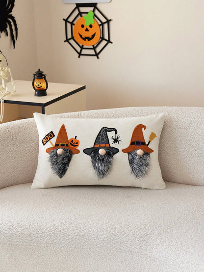 1pc Halloween Witch Embroidered Pillowcase, Halloween BOO Pillowcase, Suitable For Indoor Decoration, Halloween Decoration, All Season Pillowcase, Without Insert