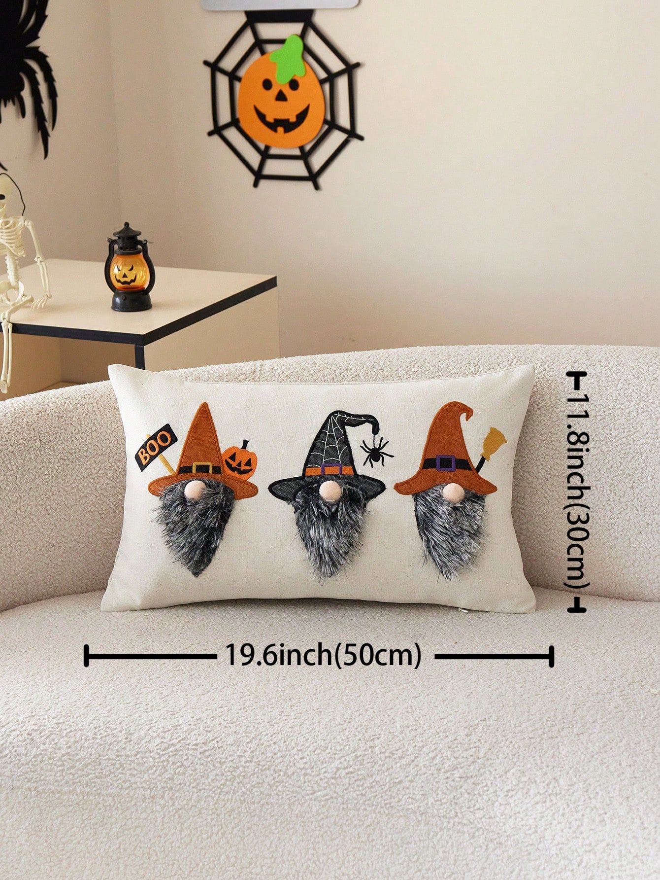 1pc Halloween Witch Embroidered Pillowcase, Halloween BOO Pillowcase, Suitable For Indoor Decoration, Halloween Decoration, All Season Pillowcase, Without Insert