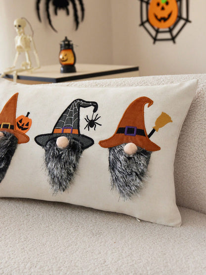 1pc Halloween Witch Embroidered Pillowcase, Halloween BOO Pillowcase, Suitable For Indoor Decoration, Halloween Decoration, All Season Pillowcase, Without Insert