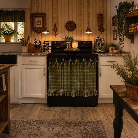 1pc Handmade Farmhouse Style Oven Skirt, Heat Resistant Appliance Decor Curtain With Practical Tie-Top Design For Easy Installation, Versatile Cover Suitable For Ovens, Dishwashers And Washing Machine