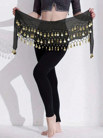 1pc Handmade Multi-Color Portrait Metal Fabric Waist Skirt, Decorative Sexy Belly Dance Costume With Minor Stains, Suitable For Stage Performance. Bohemian Vintage Style, Suitable For Parties, Nightli