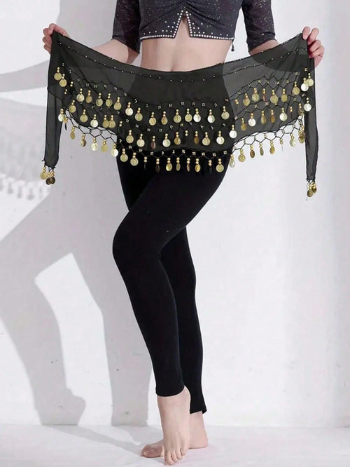 1pc Handmade Multi-Color Portrait Metal Fabric Waist Skirt, Decorative Sexy Belly Dance Costume With Minor Stains, Suitable For Stage Performance. Bohemian Vintage Style, Suitable For Parties, Nightli