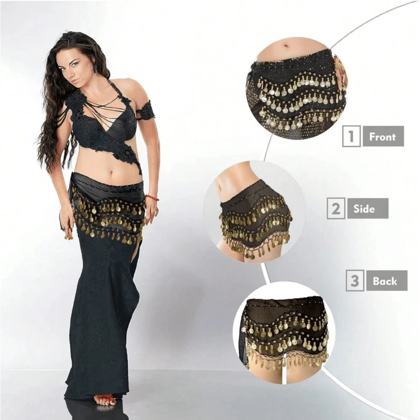 1pc Handmade Multi-Color Portrait Metal Fabric Waist Skirt, Decorative Sexy Belly Dance Costume With Minor Stains, Suitable For Stage Performance. Bohemian Vintage Style, Suitable For Parties, Nightli