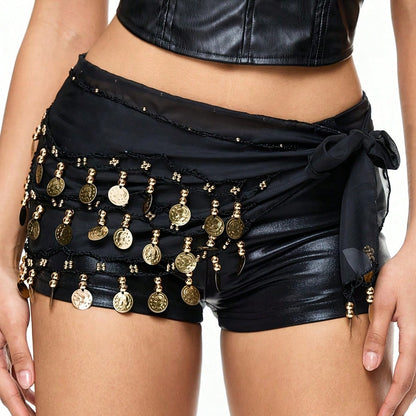 1pc Handmade Multi-Color Portrait Metal Fabric Waist Skirt, Decorative Sexy Belly Dance Costume With Minor Stains, Suitable For Stage Performance. Bohemian Vintage Style, Suitable For Parties, Nightli