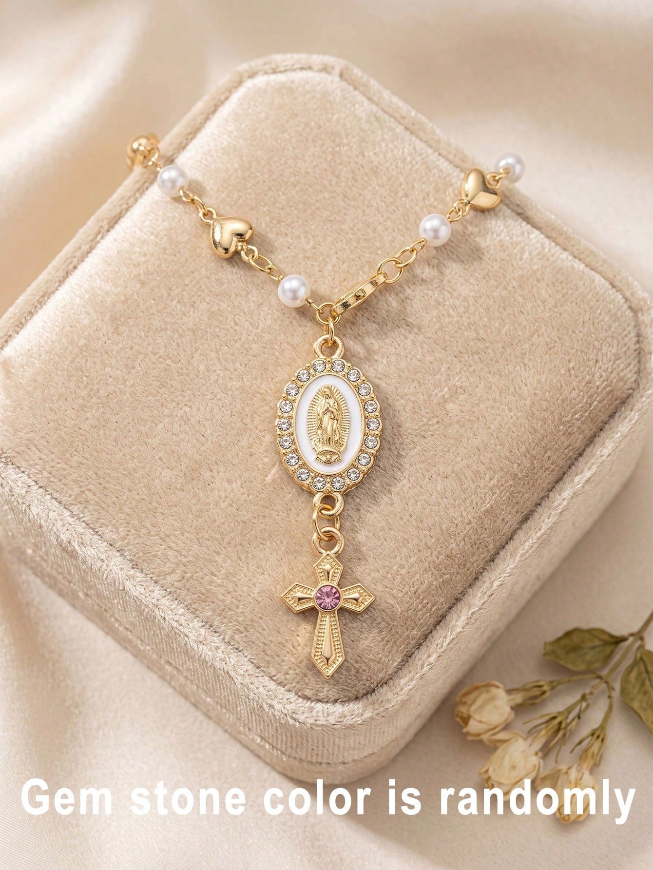 1pc Handmade Virgin Mary Cross Gemstone Car Steering Wheel Pendant Amulet, Suitable For Most Car Models Or Holiday Gift