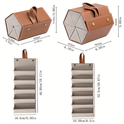 1PC Hanging 4/5/6 Slot Collapsible & Foldable Sunglasses Organizer With Detachable Handle & Wall-Mountable Design, Premium PU Leather Multiple Eyewear Storage Case With Magnetic Closure, Travel-Friend