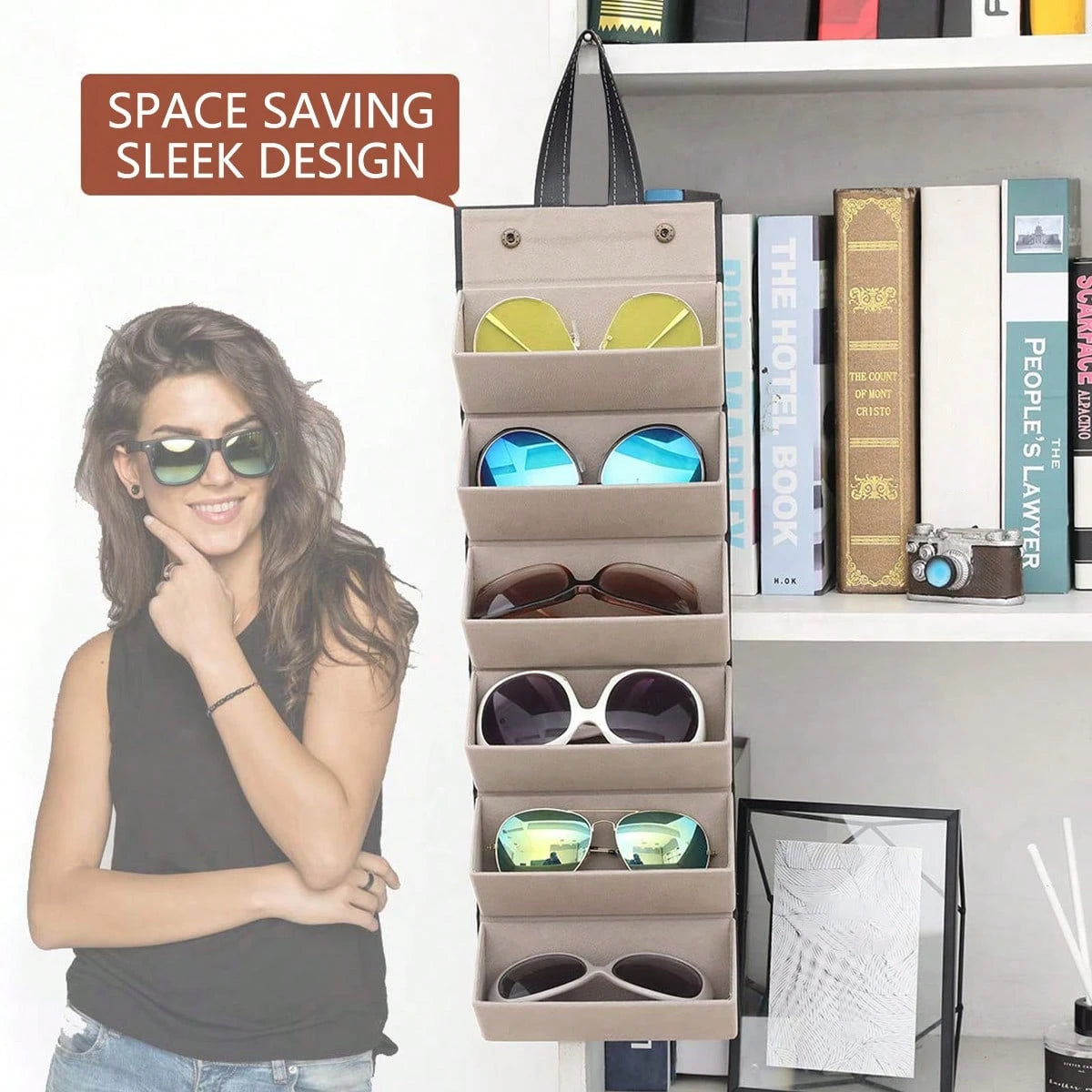 1PC Hanging 4/5/6 Slot Collapsible & Foldable Sunglasses Organizer With Detachable Handle & Wall-Mountable Design, Premium PU Leather Multiple Eyewear Storage Case With Magnetic Closure, Travel-Friend