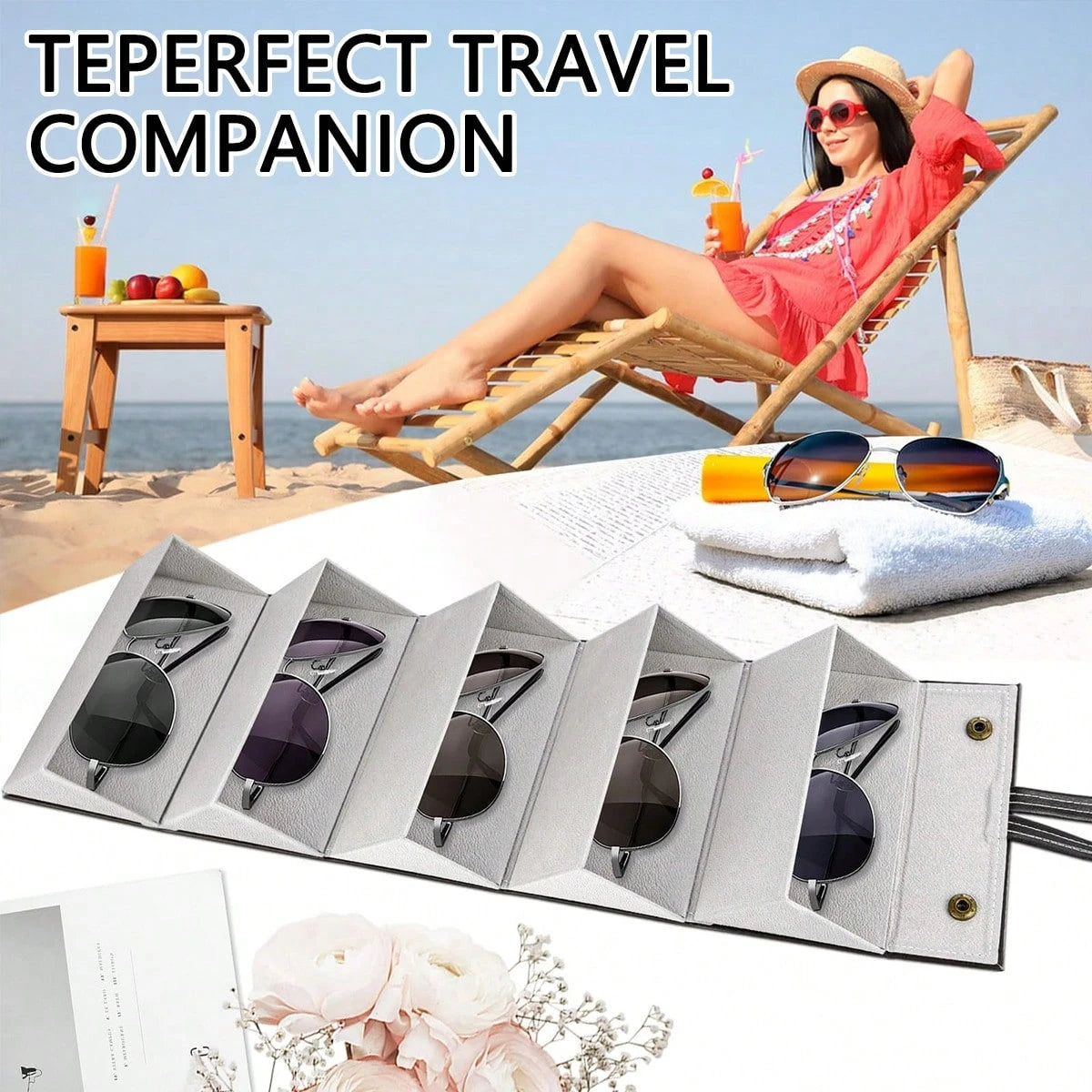 1PC Hanging 4/5/6 Slot Collapsible & Foldable Sunglasses Organizer With Detachable Handle & Wall-Mountable Design, Premium PU Leather Multiple Eyewear Storage Case With Magnetic Closure, Travel-Friend