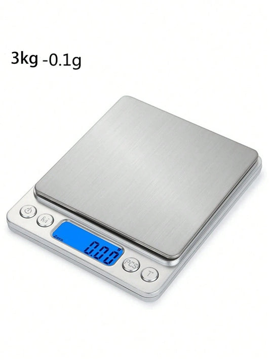 1pc High Precision Digital Kitchen Scale, Stainless Steel Food Scale, 0.1g-0.3g Accurate Weighing, Tare, Unit Conversion, Auto Sleep, 3kg Capacity, Stainless Steel Platform, ABS Anti-Slip Body, Backli