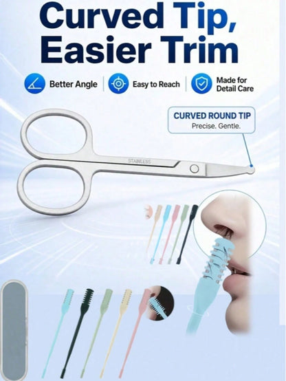 1pc High-Quality Curved Precision Scissors| Manual Non-Electric Design, Suitable For Eyebrow, Beard And Sideburn Trimming, Shaping, Grooming, Lightweight And Portable, Beauty Tool, Manual Nose Hair T