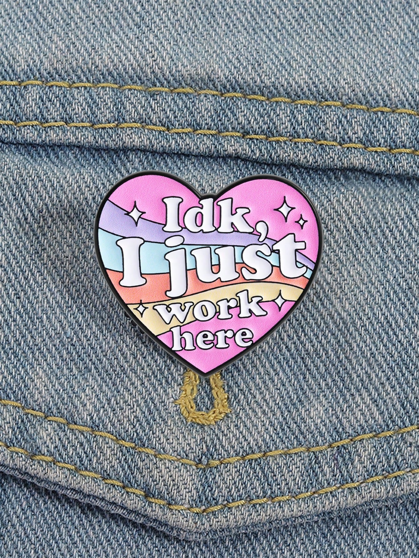 1pc "I Don't Know, I Just Work Here" Rainbow Color Text Enamel Heart Brooch, Indifferent Attitude Humor Relief Accessory For Workplace
